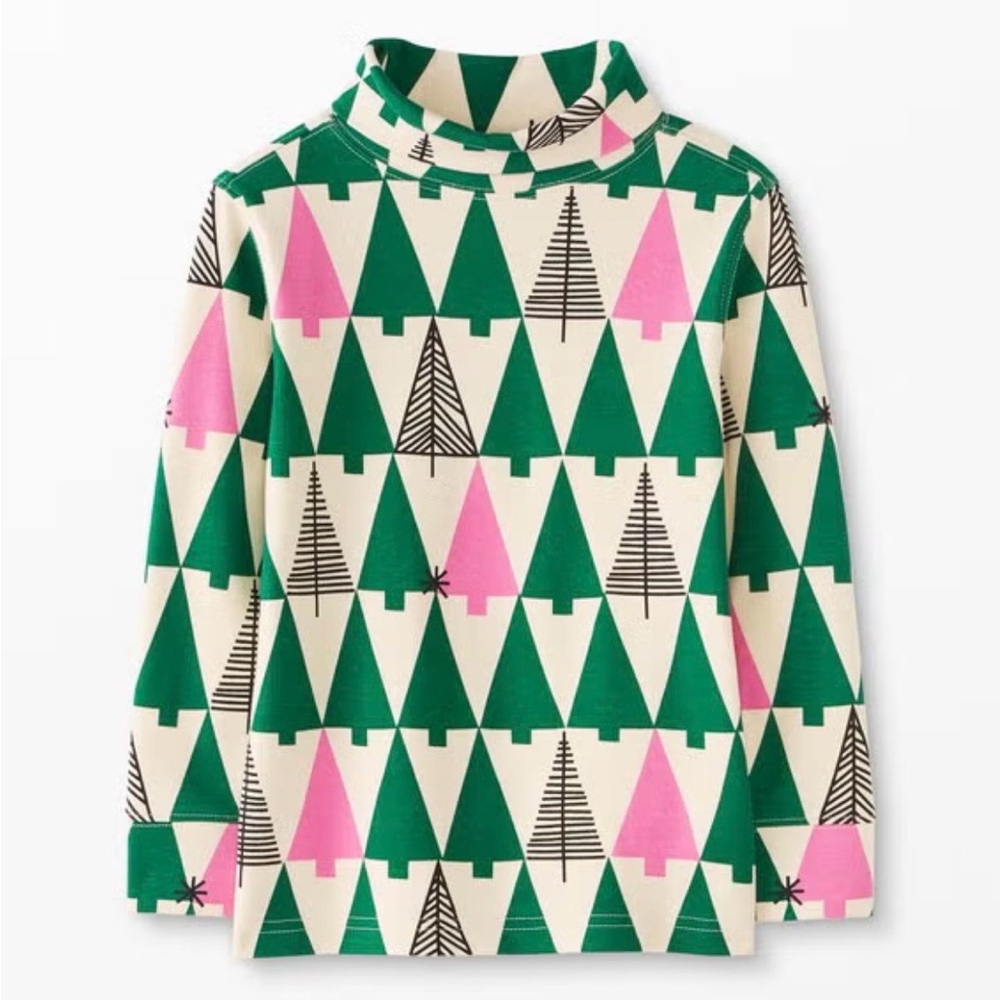 Hanna Anderson Kids Green and Pink Tree Pattern Turtleneck Size 10